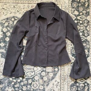 Striped Black Button-Up Women's Top
